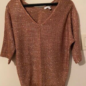 WD-NY Gold Thread Tiny Sparkling Gold Discs Sweater with V Neckline  Sz L